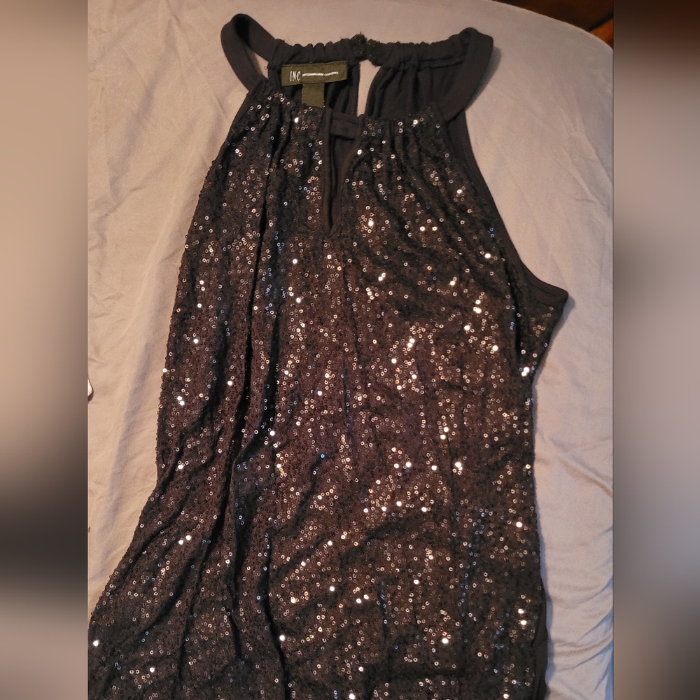Black Sequence keyhole tank top. Size LG. INC International Concepts